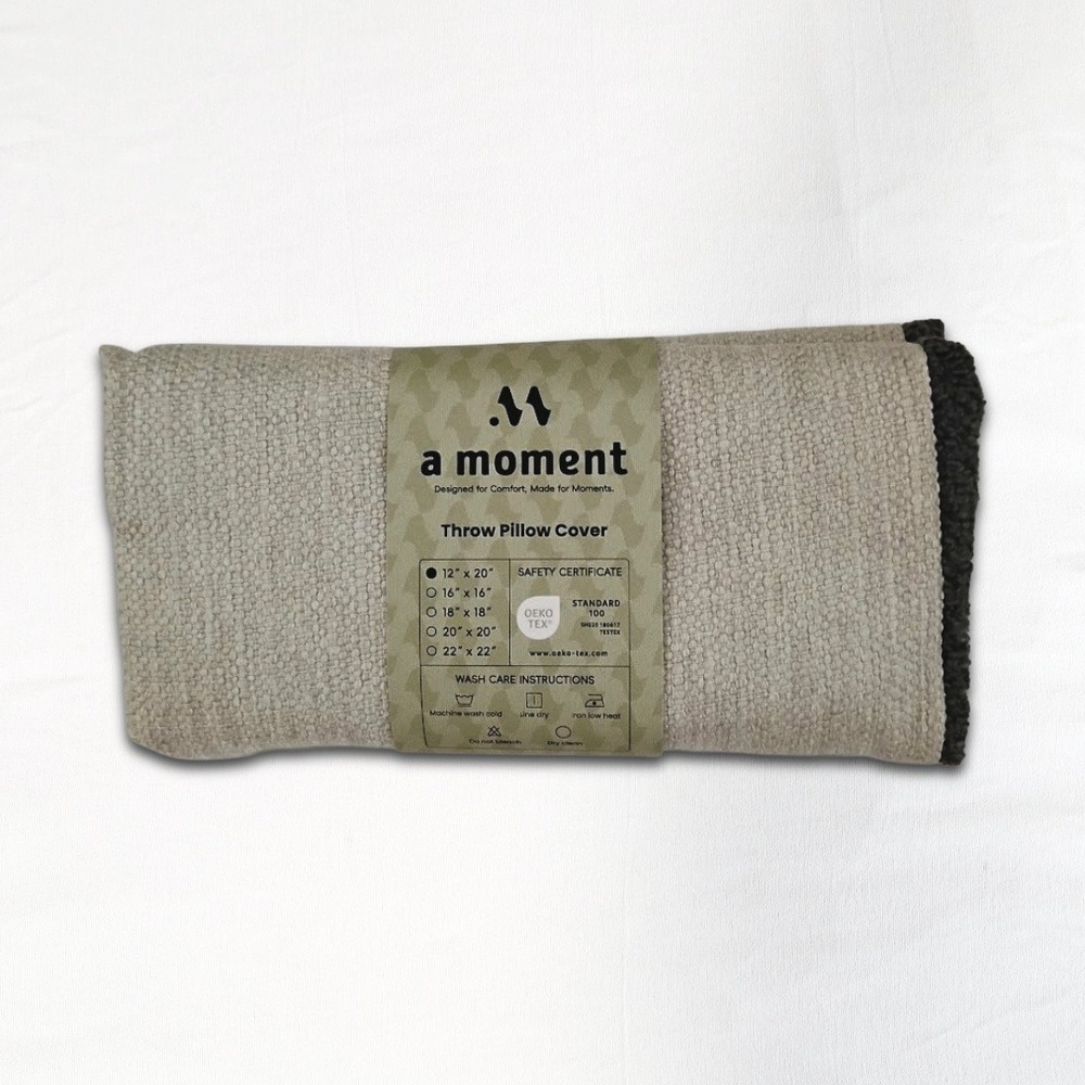 A Moment Throw Pillow Cover 12x20 Lumbar Neutral Woven Sherpa Back New